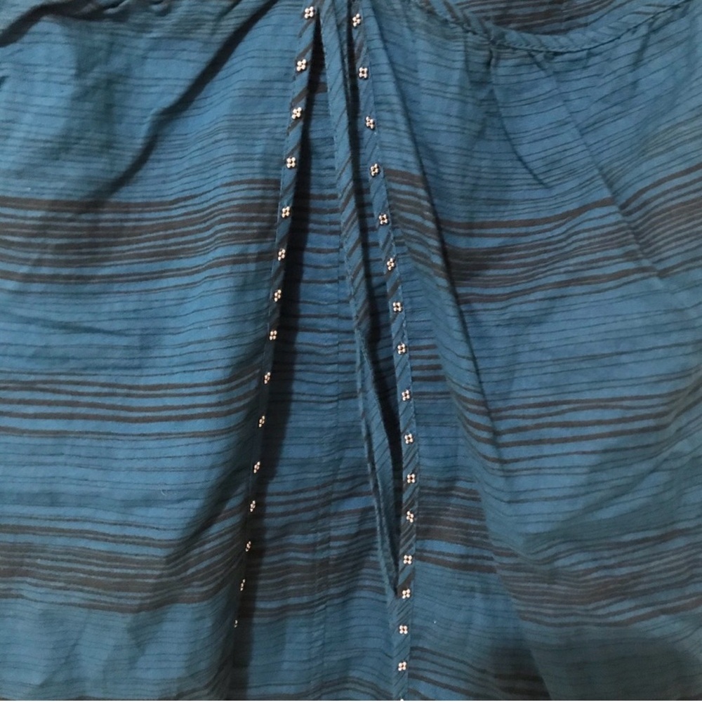 Anthropologie Odille Teal Striped Skirt Size 8 Knee Boho Chic Classic Anthro - Picture 4 of 7